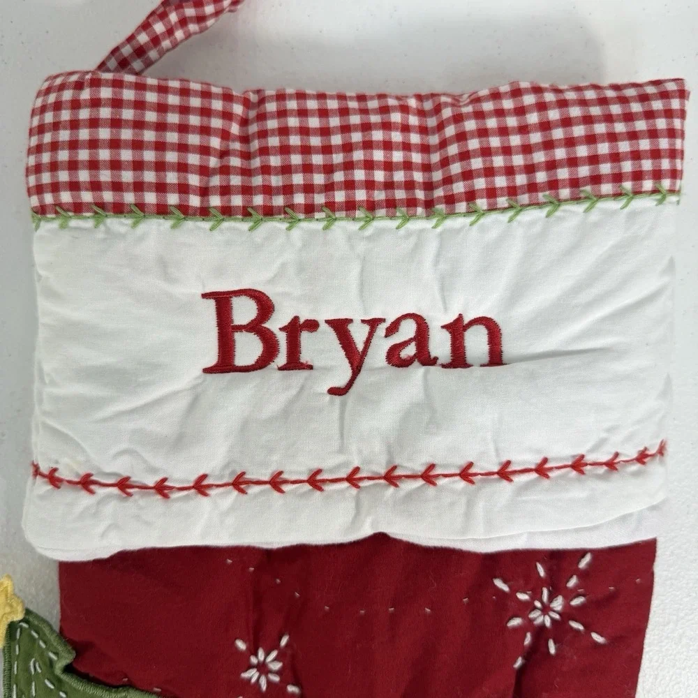 Pottery Barn Kids Quilted‎ Train Trees Gingham Christmas Name Bryan Stocking